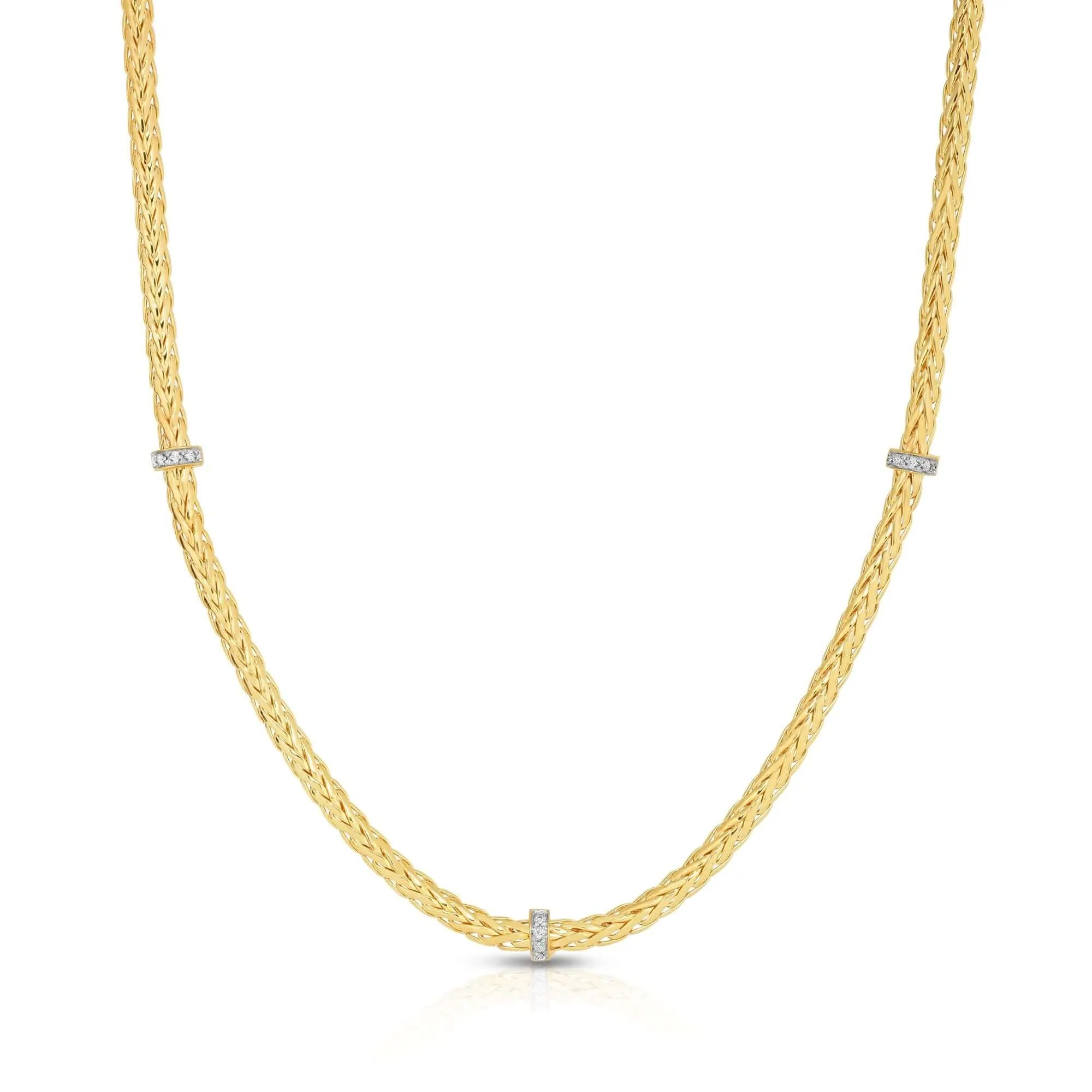 14K Gold & Diamond Woven Chain Thin Necklace