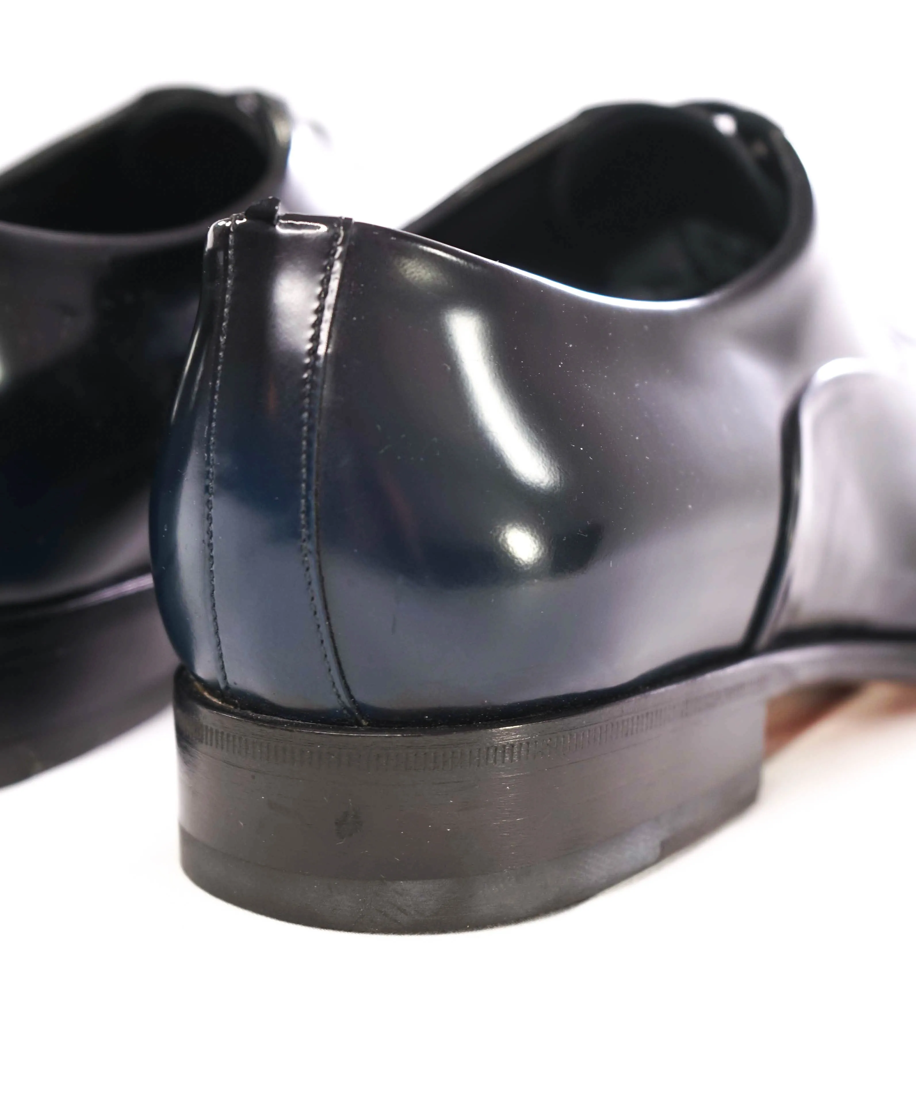 $1,595 SANTONI - "GOODYEAR WELT” Black Patent Leather Tuxedo Oxfords - 6 US (5IT)