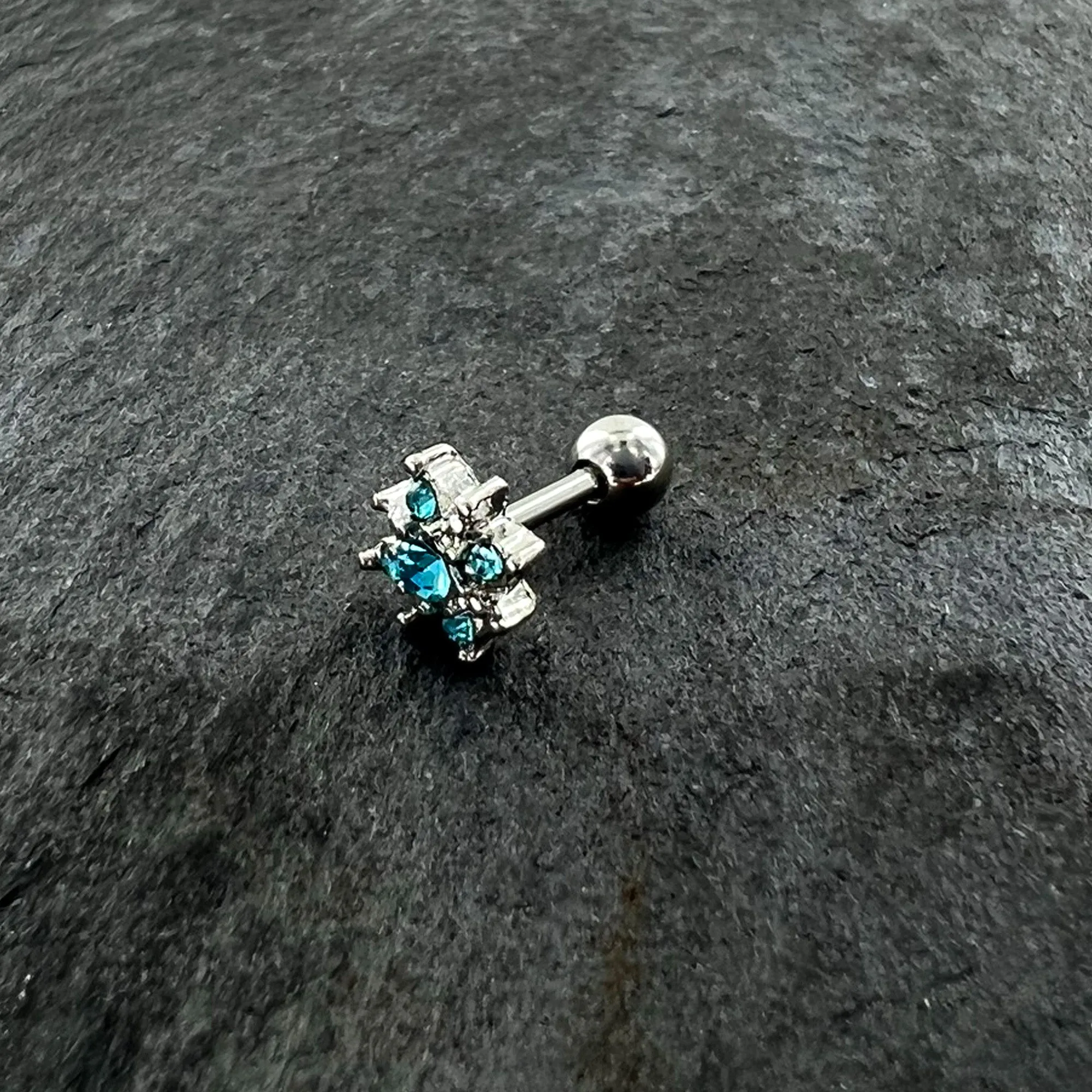 16 Gauge 1/4 Blue Gem Stylish Snowflake Cartilage Tragus Earring