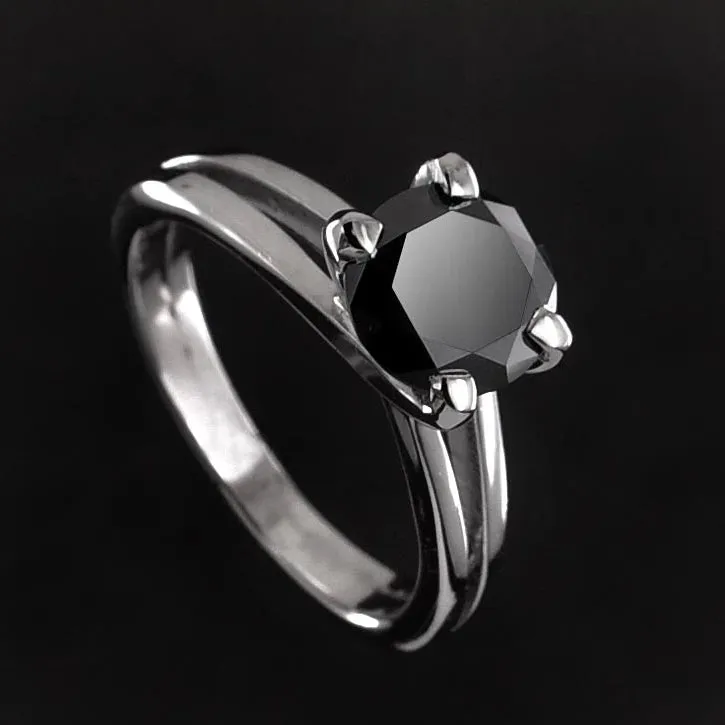 2 Ct Certified Amazing Black Diamond Solitaire Ring, Stylish Design & Ideal Gift for Wife