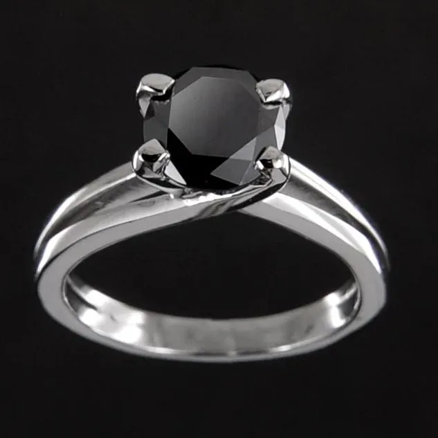 2 Ct Certified Amazing Black Diamond Solitaire Ring, Stylish Design & Ideal Gift for Wife