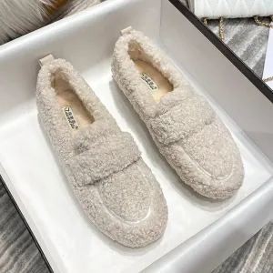 2024 new women's winter warm outdoor shoes plush design british style white snow boots Ladies' casual flats Large size 41-43