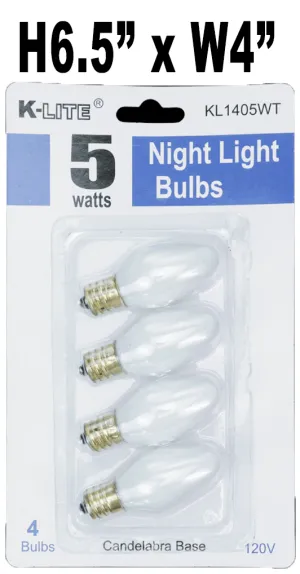 5 Watts Night Light Bulbs White, 4 Bulbs
