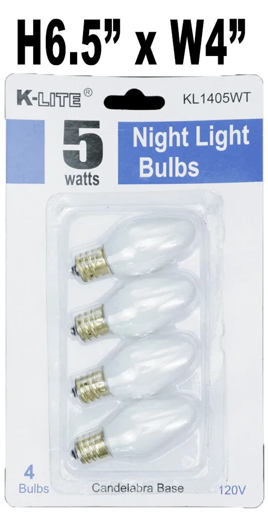 5 Watts Night Light Bulbs White, 4 Bulbs