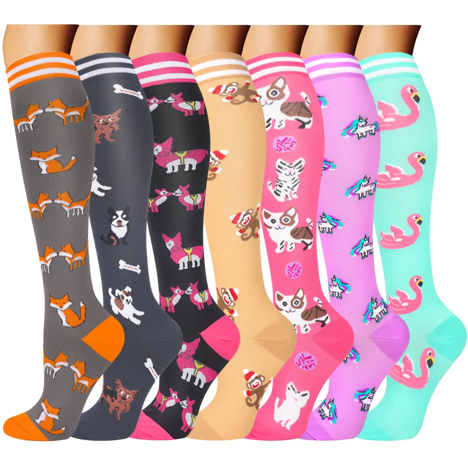 7-Pairs Cute Stylish Compression Socks （20-30mmHg）| Actinput