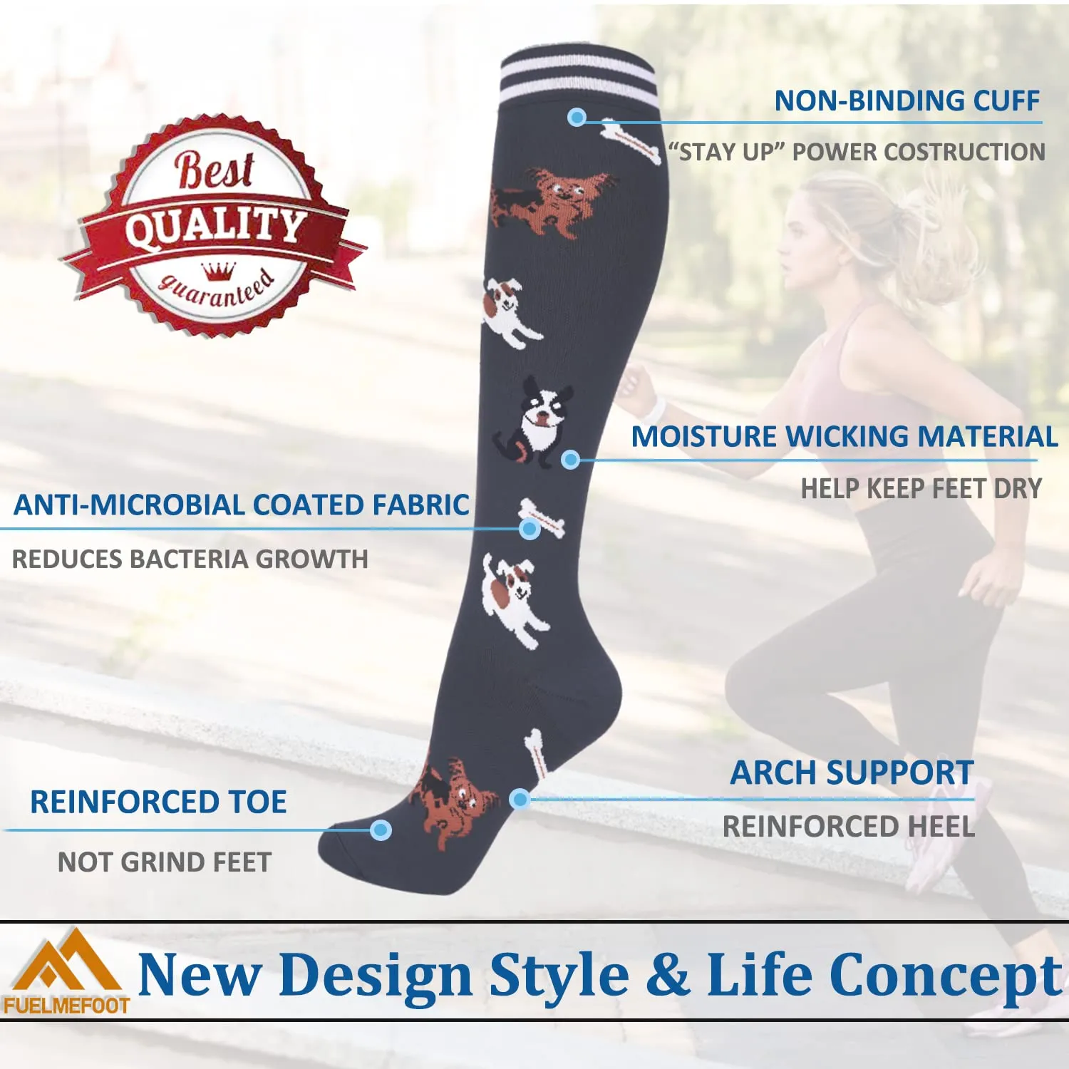 7-Pairs Cute Stylish Compression Socks （20-30mmHg）| Actinput