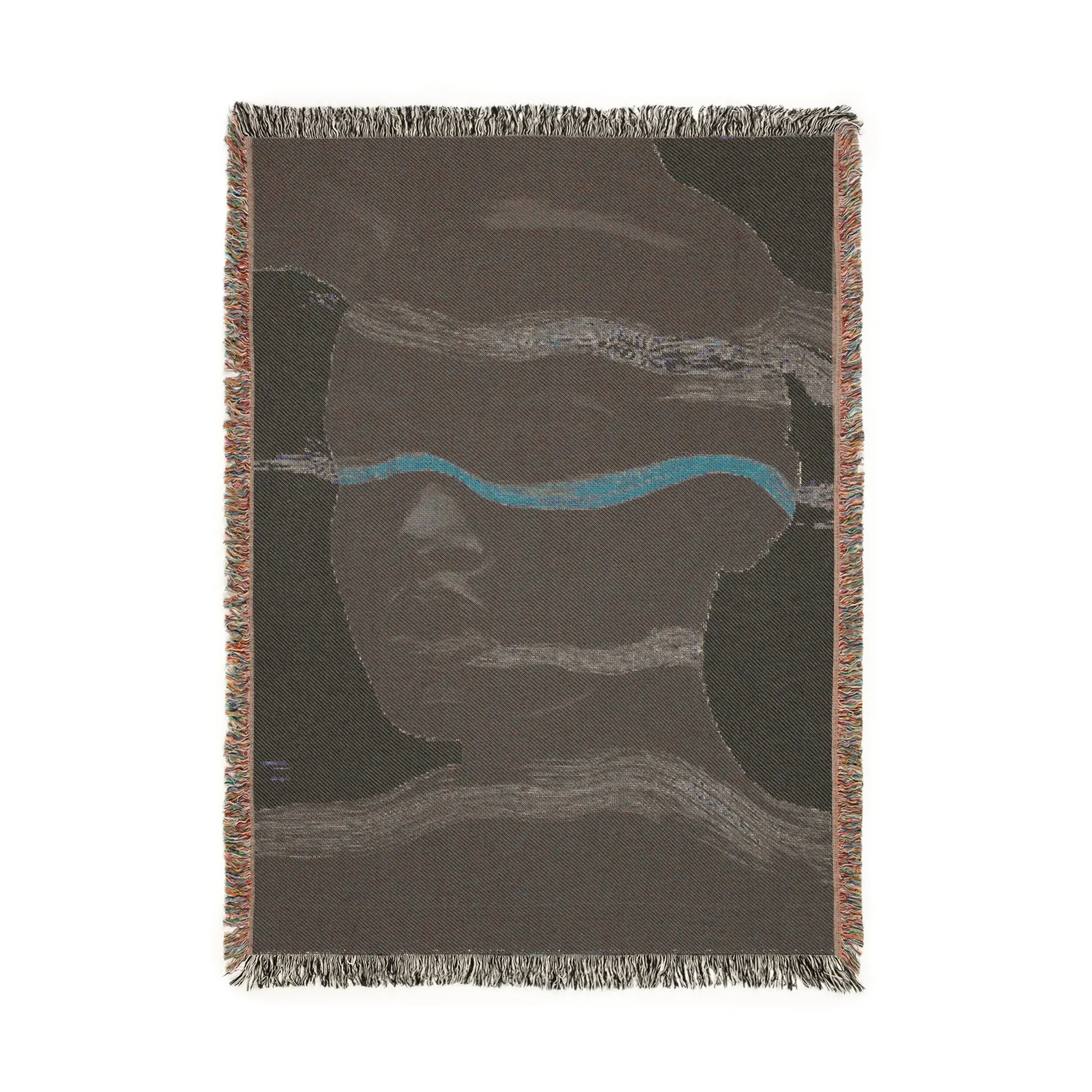 Abstract Woven Blanket with Black and White Waves