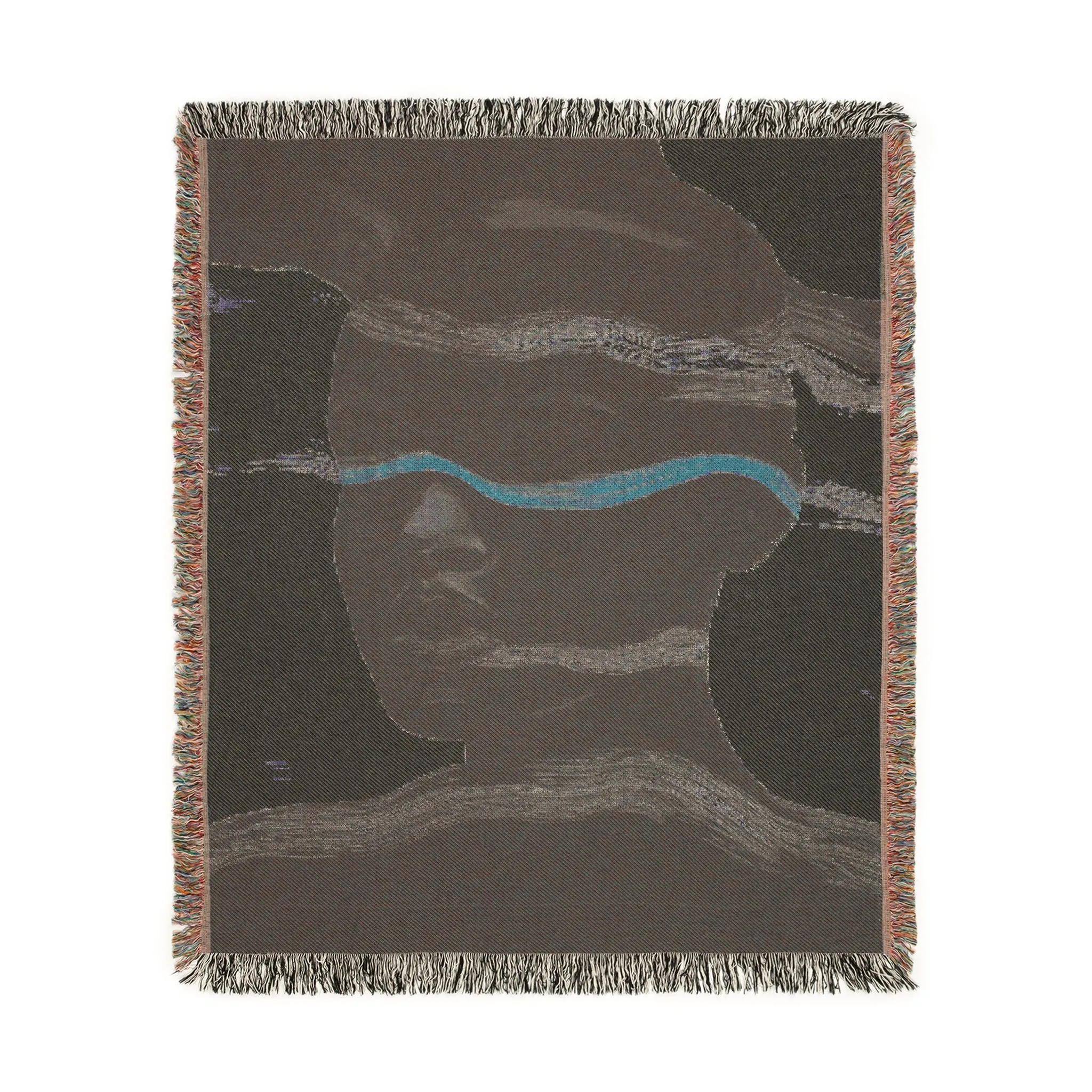 Abstract Woven Blanket with Black and White Waves