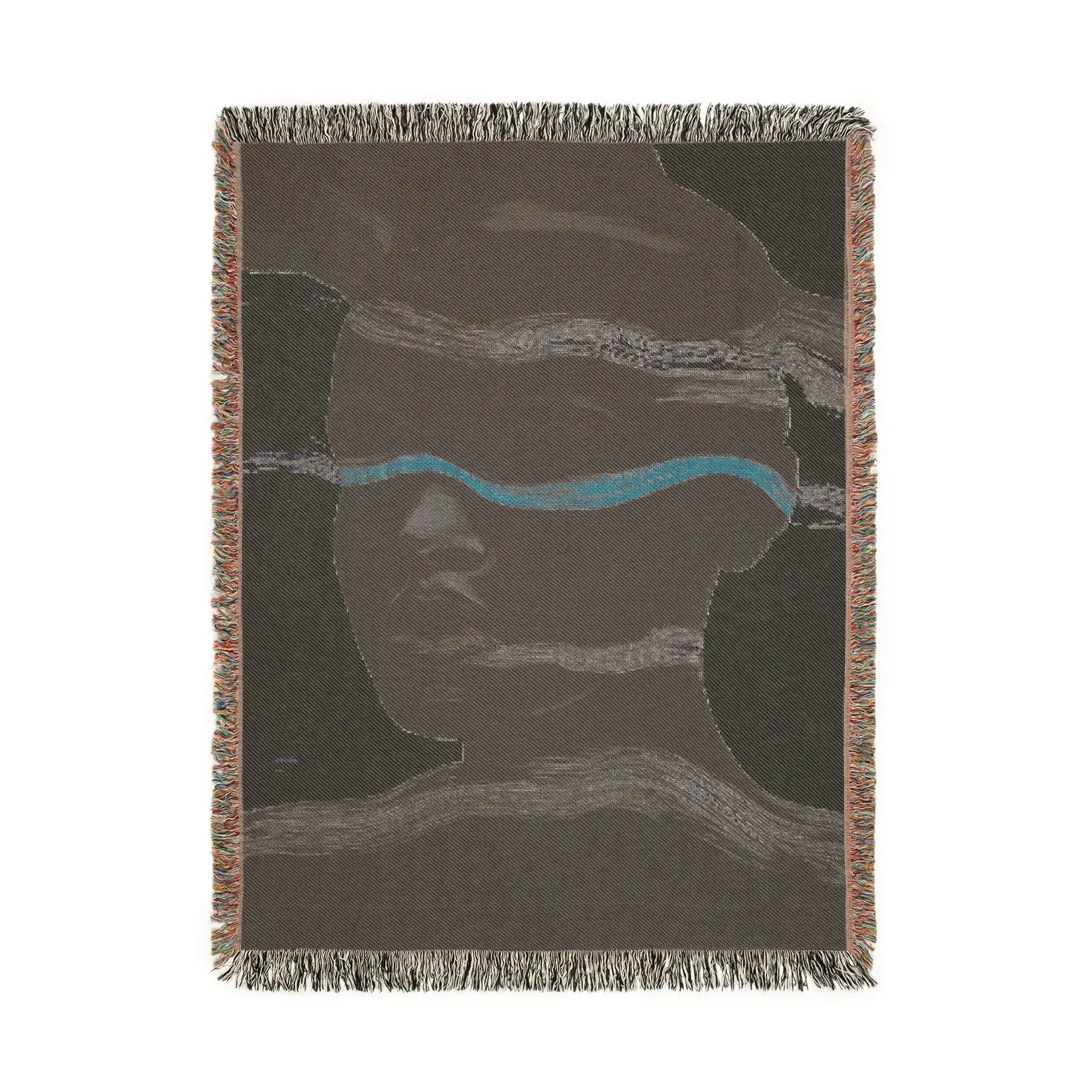 Abstract Woven Blanket with Black and White Waves