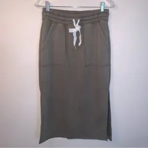 Aerie Army Green Sweat Midi Skirt with Slits S