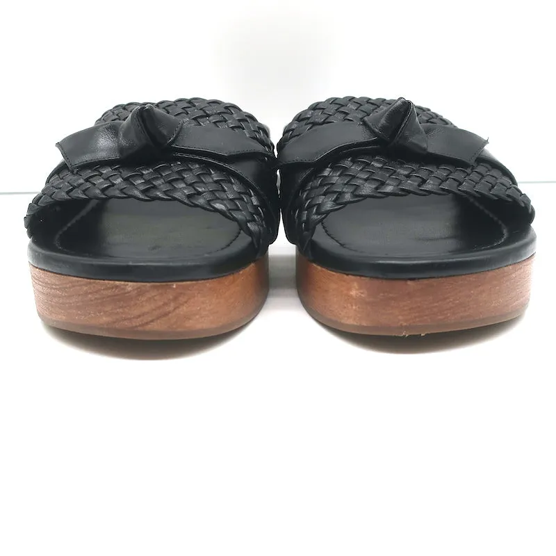 Alexandre Birman Wood Clog Sandals Clarita Black Woven Leather Size 37.5