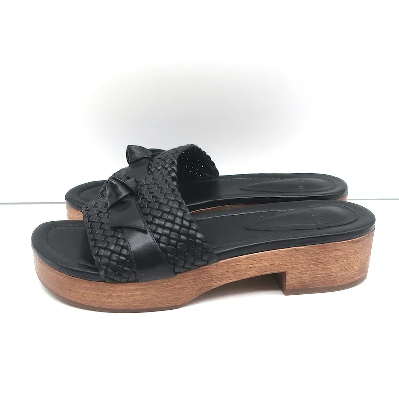 Alexandre Birman Wood Clog Sandals Clarita Black Woven Leather Size 37.5