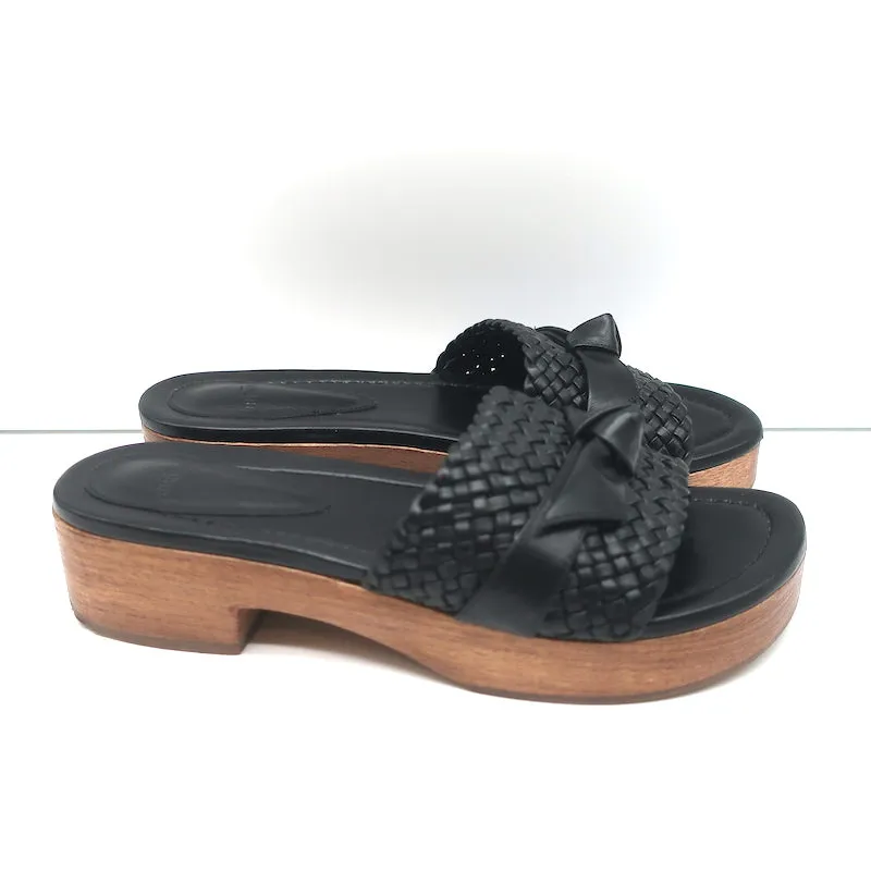 Alexandre Birman Wood Clog Sandals Clarita Black Woven Leather Size 37.5