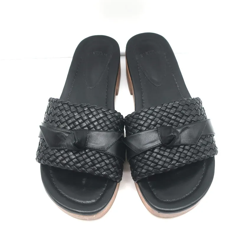 Alexandre Birman Wood Clog Sandals Clarita Black Woven Leather Size 37.5