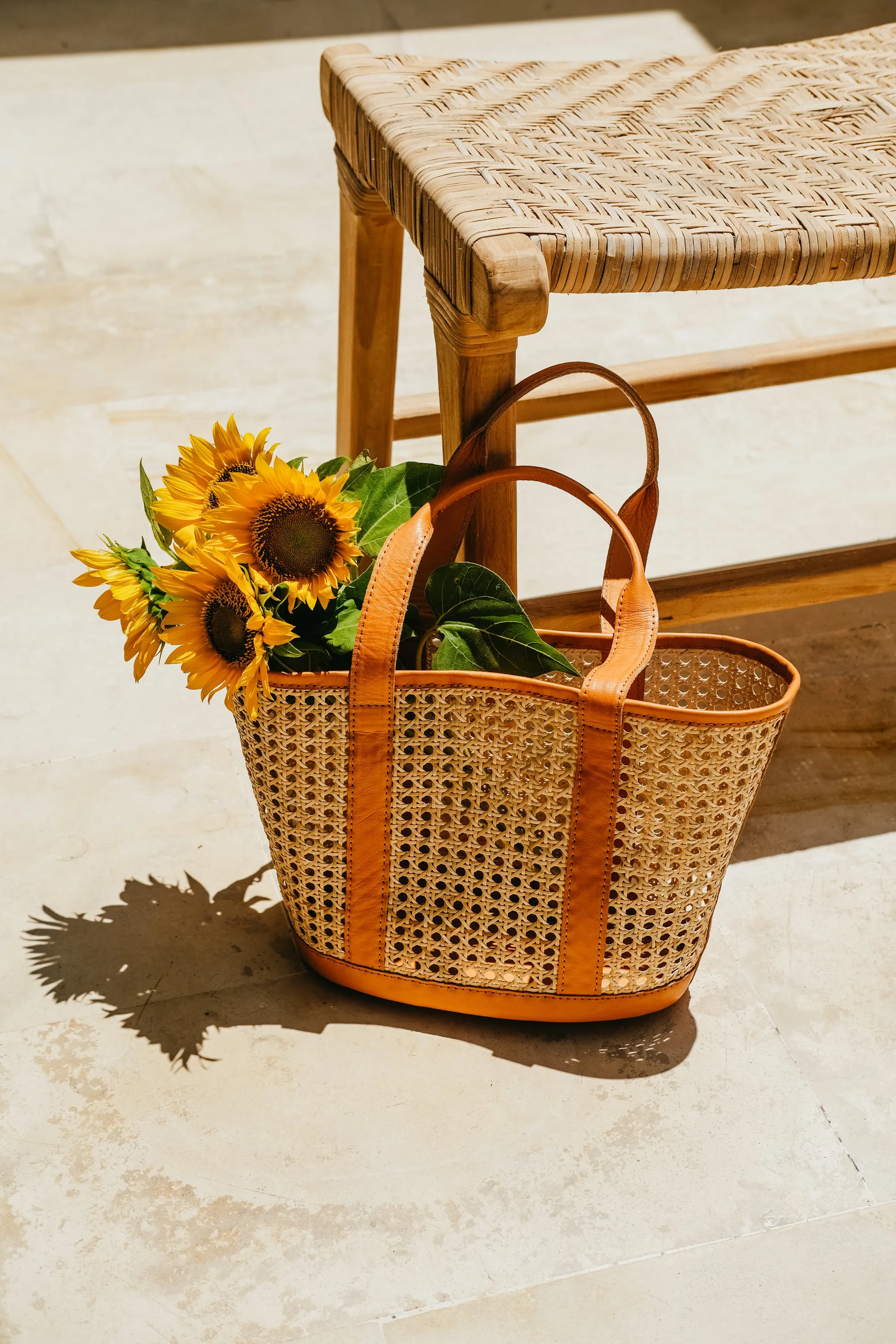 Andrea Handmade Cane Woven and Leather Shopper Tote