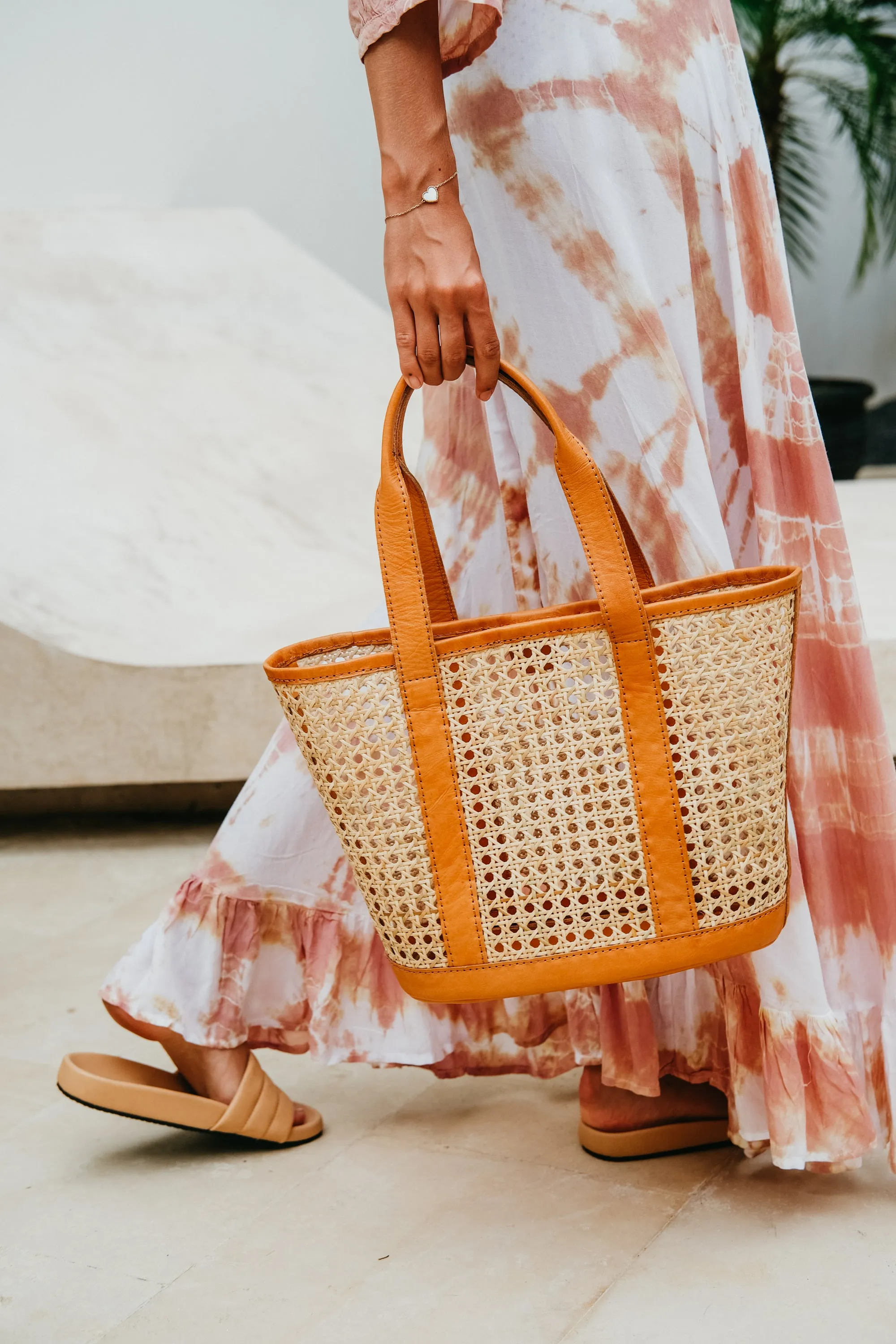 Andrea Handmade Cane Woven and Leather Shopper Tote