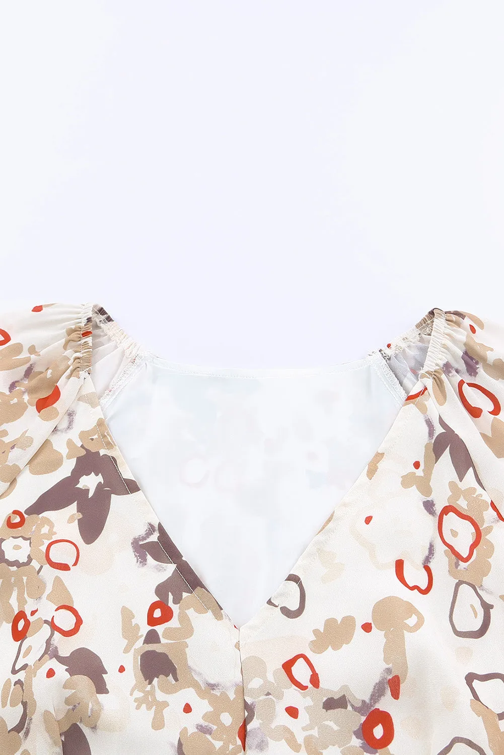 Apricot 3/4 Sleeves V Neck Print Tiered Flowy Short Dress