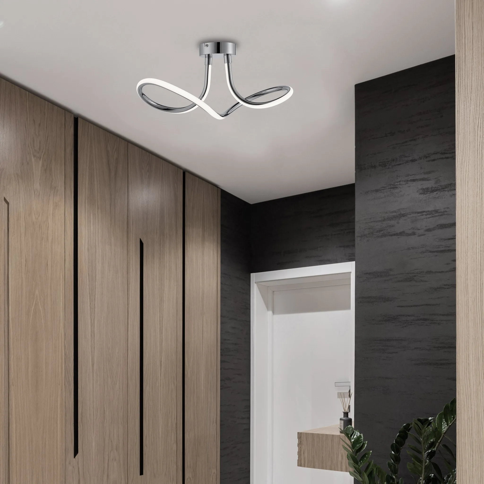 Ashby LED Curved Ceiling Lamp, Chrome