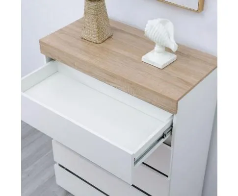 Ashley Coastal White Wooden Chest of 5 Drawers Tallboy