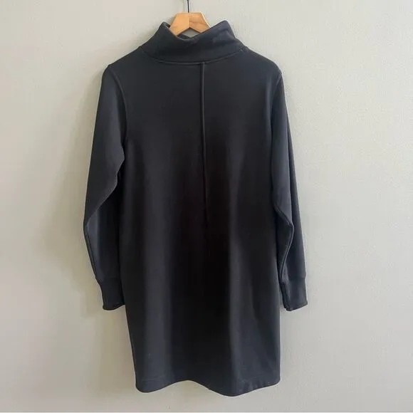 ATHLETA Women’s Cozy Karma Mock Neck Dress in Black Size Small Fleece Sweatshirt