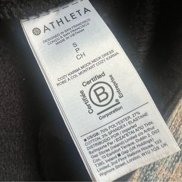 ATHLETA Women’s Cozy Karma Mock Neck Dress in Black Size Small Fleece Sweatshirt
