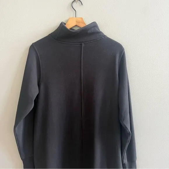 ATHLETA Women’s Cozy Karma Mock Neck Dress in Black Size Small Fleece Sweatshirt