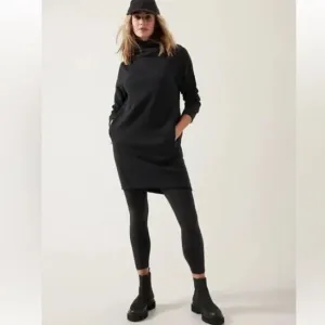 ATHLETA Women’s Cozy Karma Mock Neck Dress in Black Size Small Fleece Sweatshirt