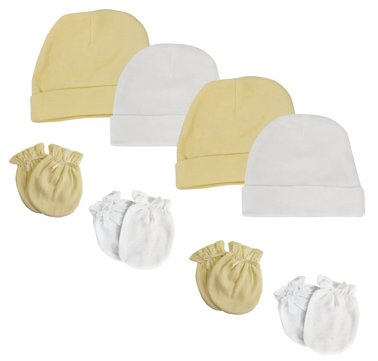 Baby Boy, Baby Girl, Unisex Infant Caps and Mittens (Pack of 8) NC_0400