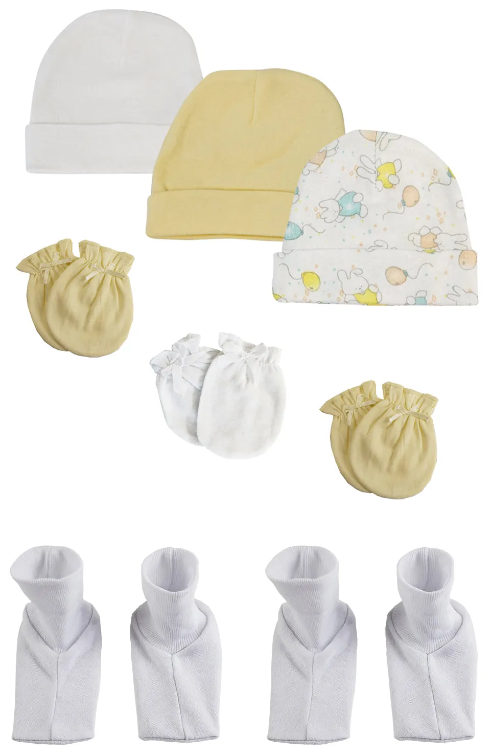 Baby Boy, Baby Girl, Unisex Infant Caps, Booties and Mittens (Pack of 8) NC_0279