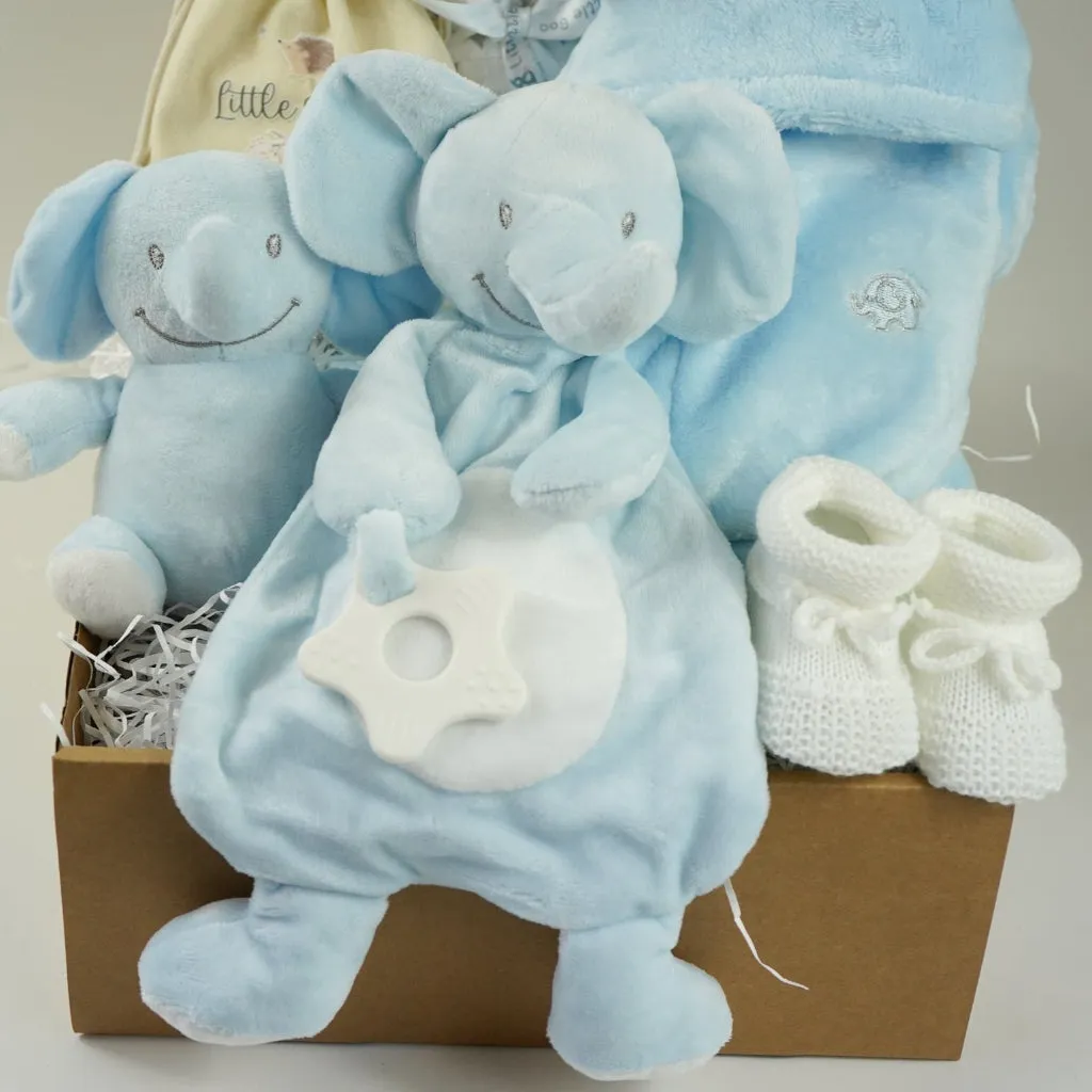 Baby Boy Gift Box Hamper, Blue Bunny Comforter & Teether, Blue  Bunny Soft Eco Friendly Toy, Baby Booties