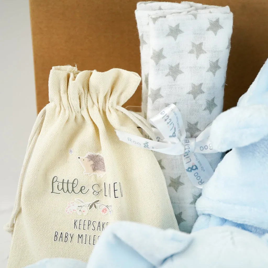 Baby Boy Gift Box Hamper, Blue Bunny Comforter & Teether, Blue  Bunny Soft Eco Friendly Toy, Baby Booties