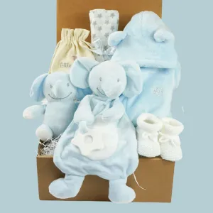 Baby Boy Gift Box Hamper, Blue Bunny Comforter & Teether, Blue  Bunny Soft Eco Friendly Toy, Baby Booties