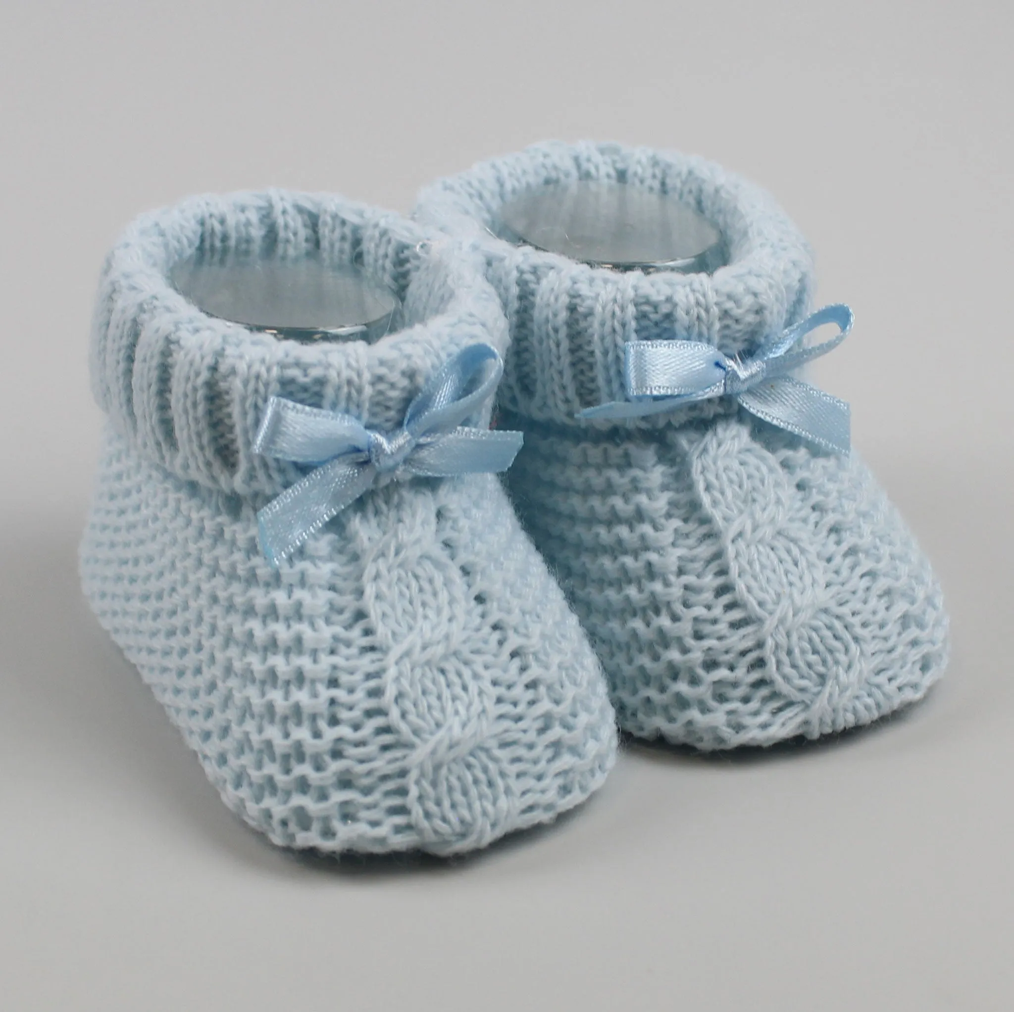 Blue Baby knitted Booties with bow
