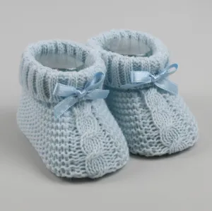 Blue Baby knitted Booties with bow