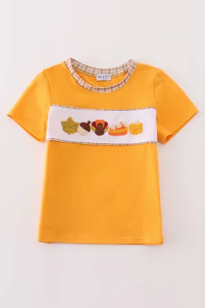 Brown Plaid Turkey French Knot Boy Top