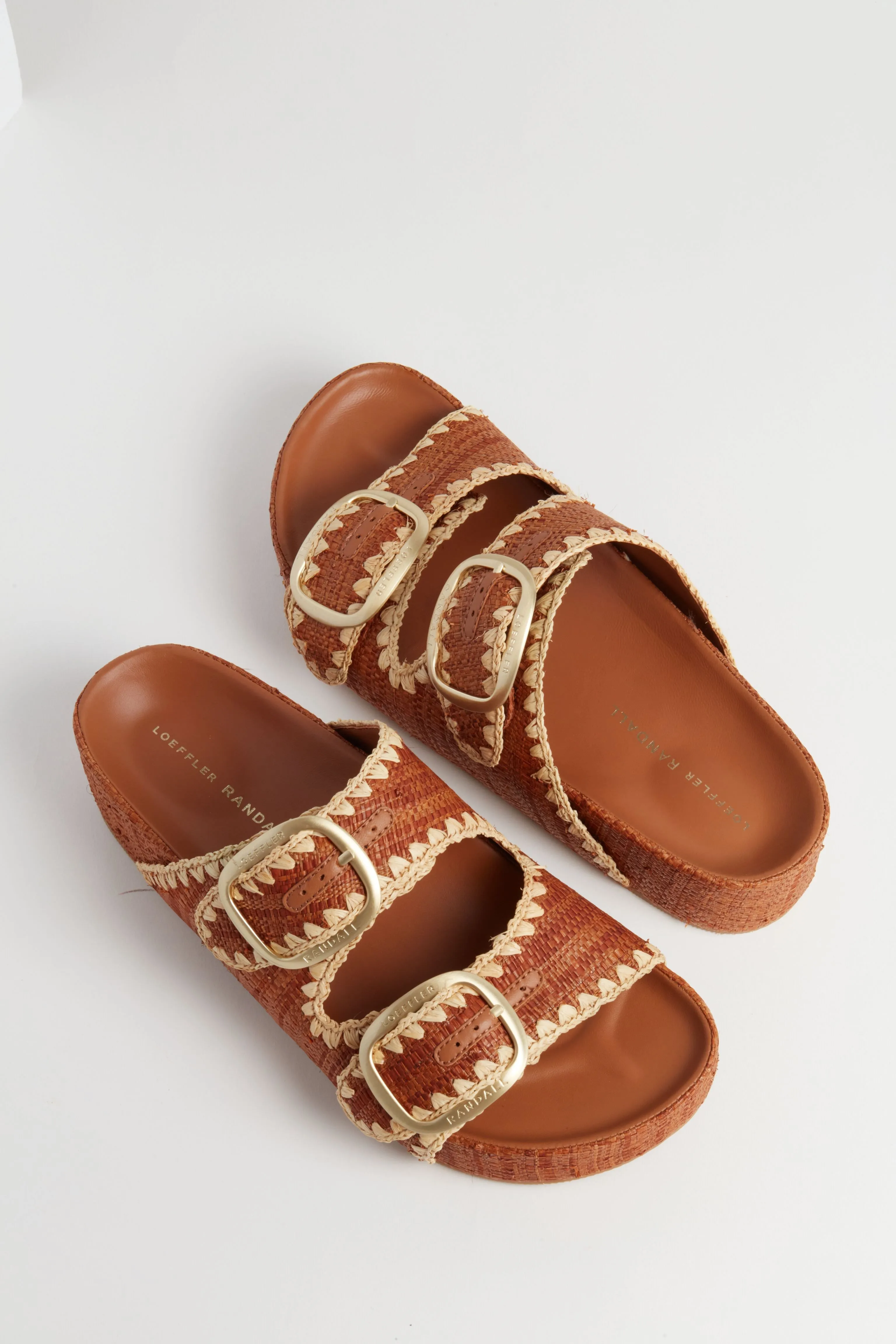 Brown Straw Theo Two Band Sandals