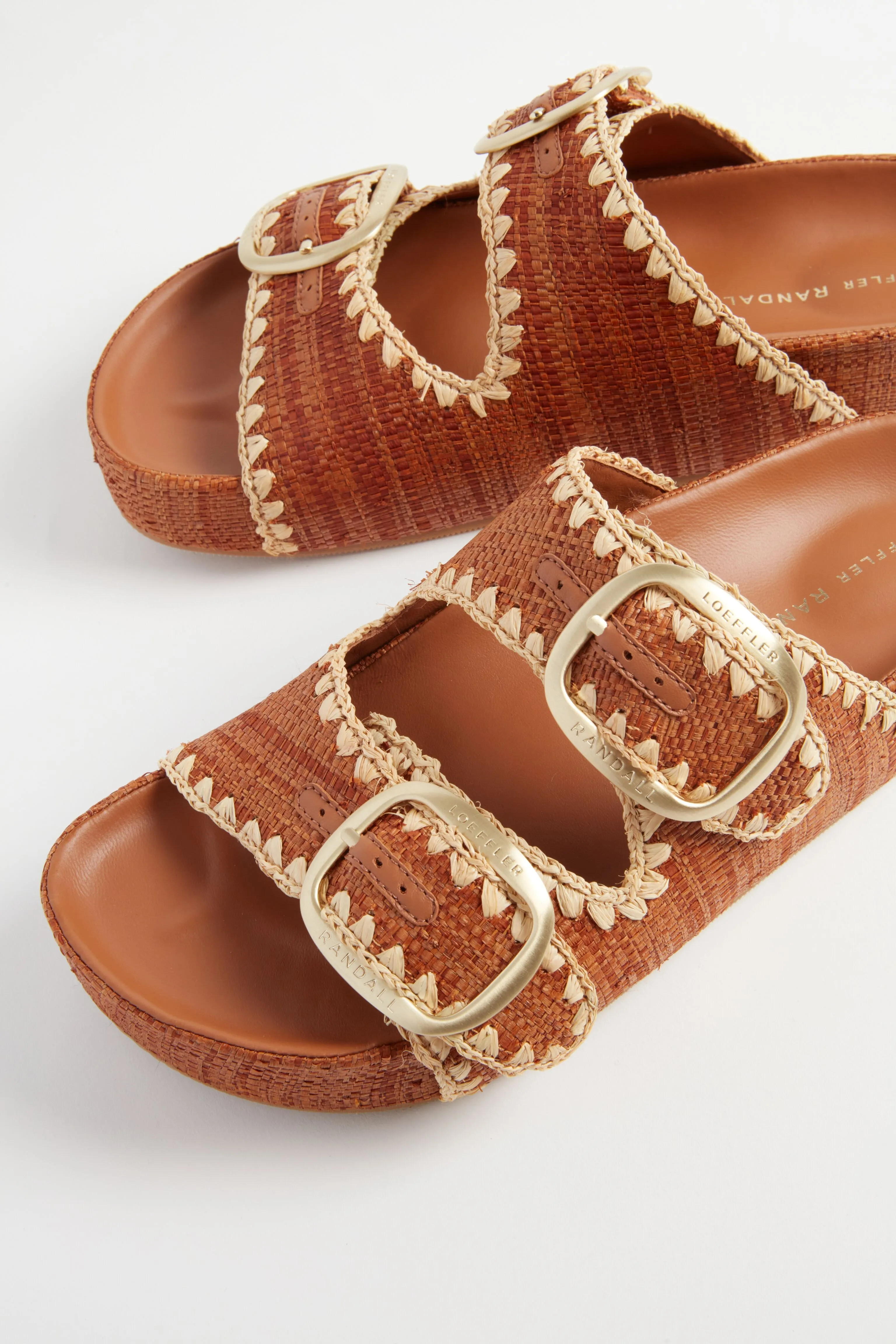 Brown Straw Theo Two Band Sandals