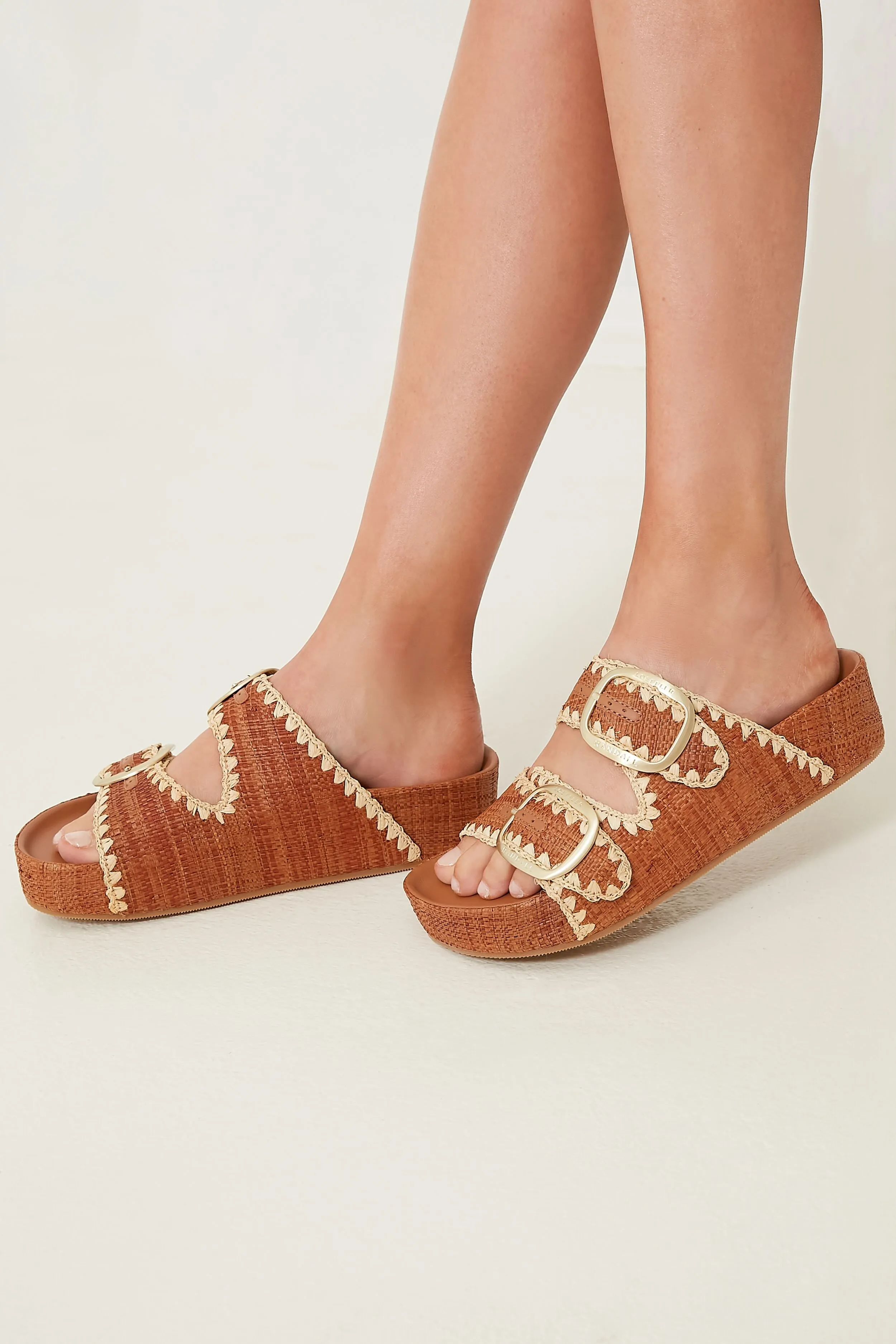 Brown Straw Theo Two Band Sandals