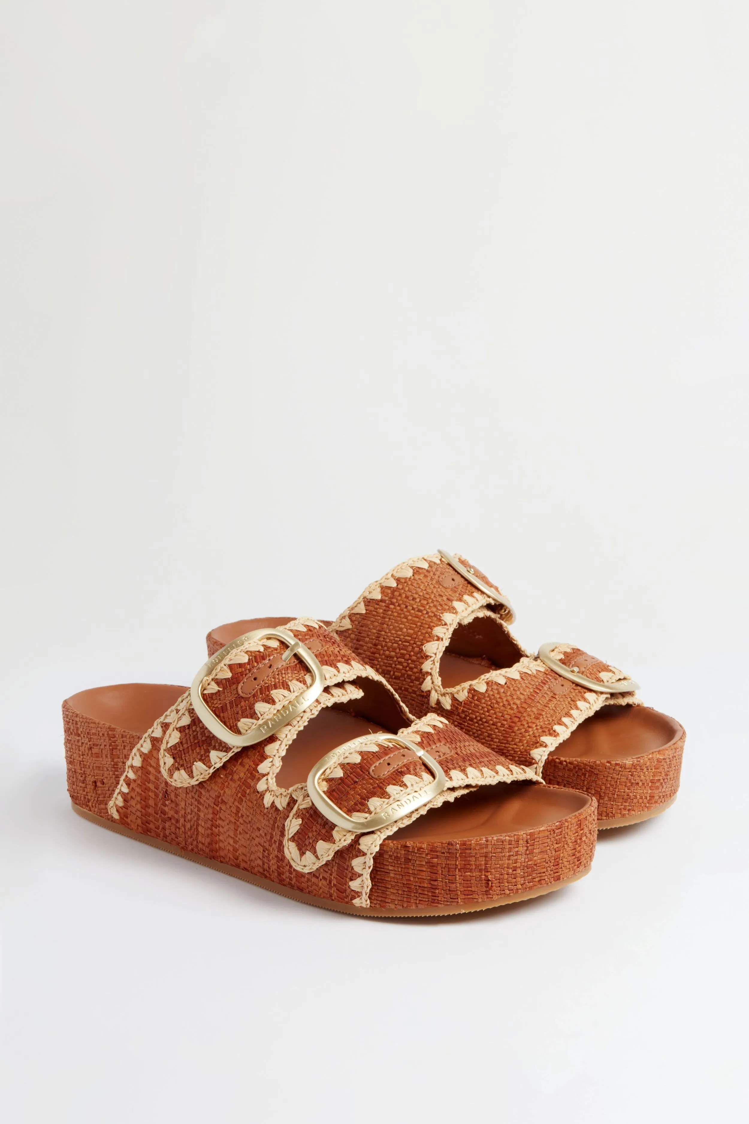 Brown Straw Theo Two Band Sandals