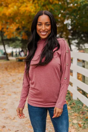 Buttoned Beauty Boat Neck Top- Wine