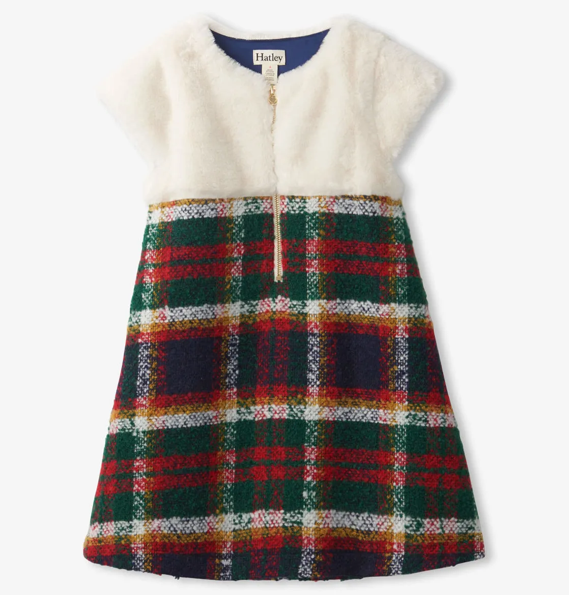 Celebration Plaid Faux Fur Dress