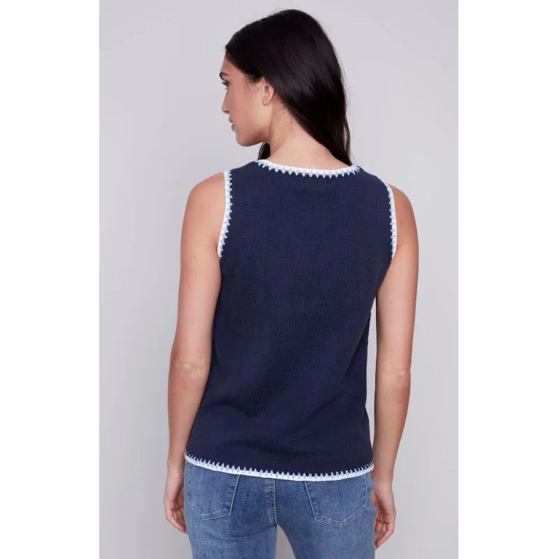 Charlie B Sleeveless Knit Top with Crochet Edge