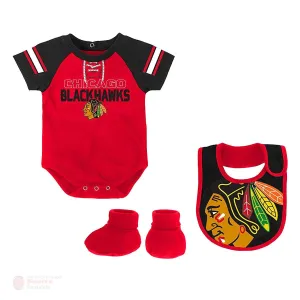Chicago Blackhawks Outer Stuff NHL Little D Man Baby Set - 3 Piece