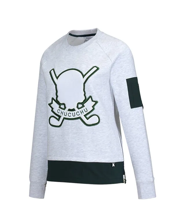 CHUCUCHU Cozy lined Skull Round Top - White Melange