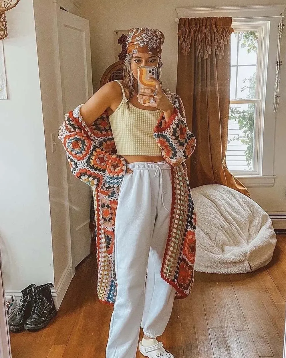 Cozy Knit Granny Square Duster