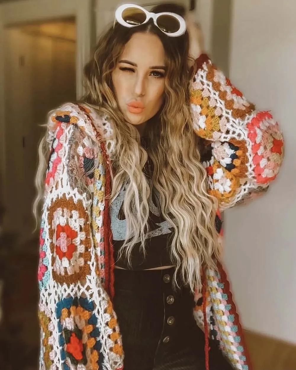 Cozy Knit Granny Square Duster