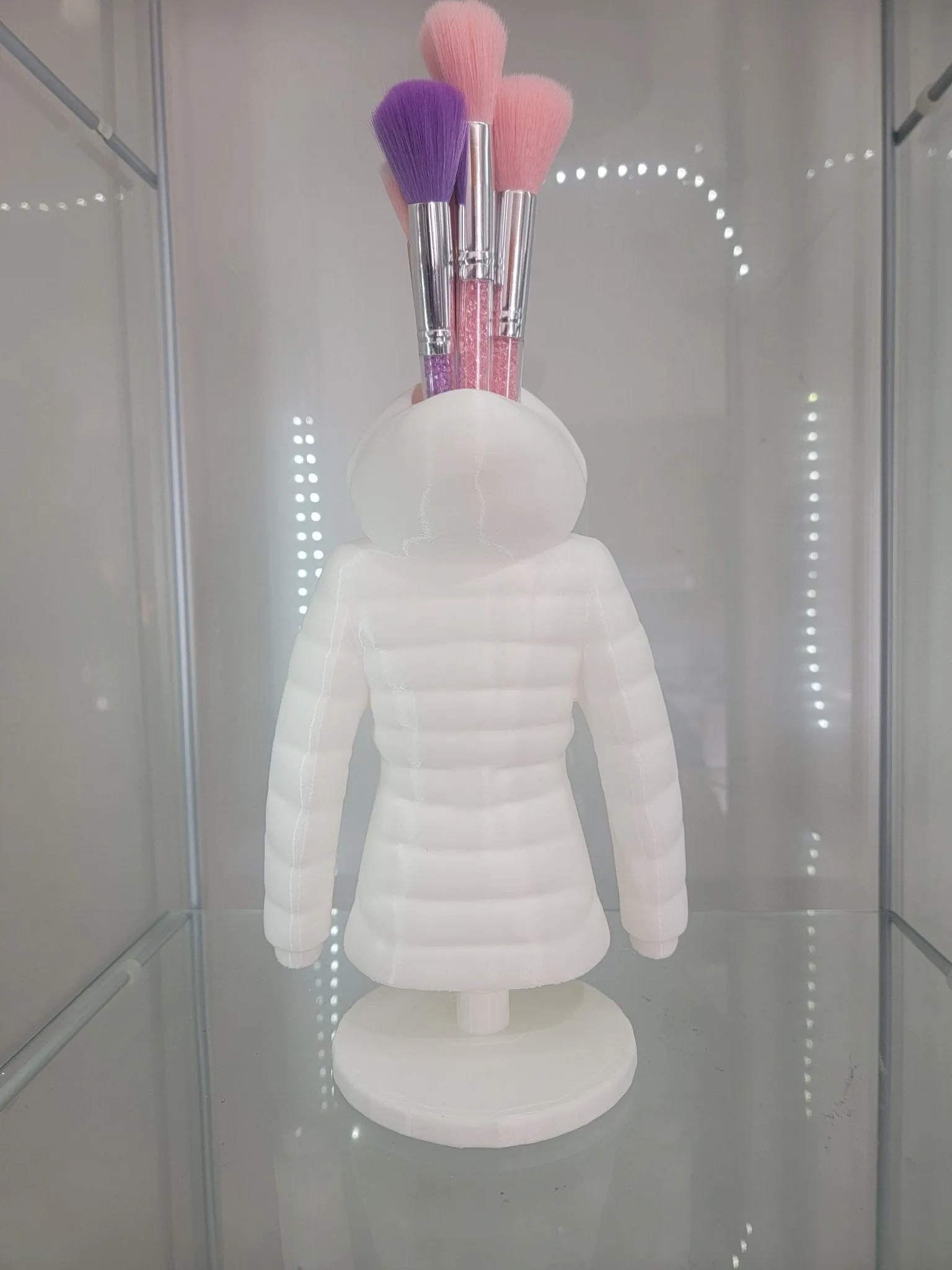 Cozy Winter Coat Makeup Brush Holder - Stylish Vanity Decor