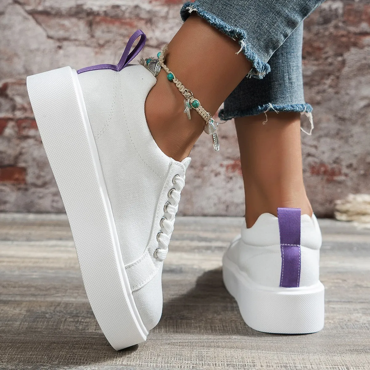 Creamtopmall It's Time White Canvas Sneakers
