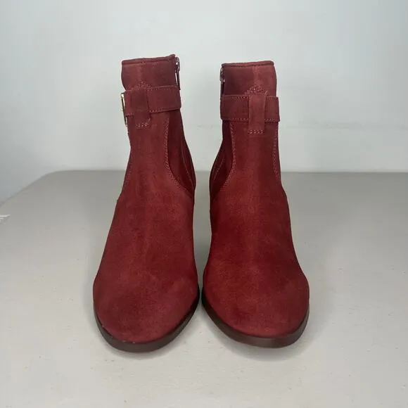 Diba Burgundy Red Buckle Leather Ankle Booties Size 8.5