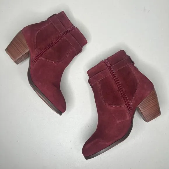 Diba Burgundy Red Buckle Leather Ankle Booties Size 8.5